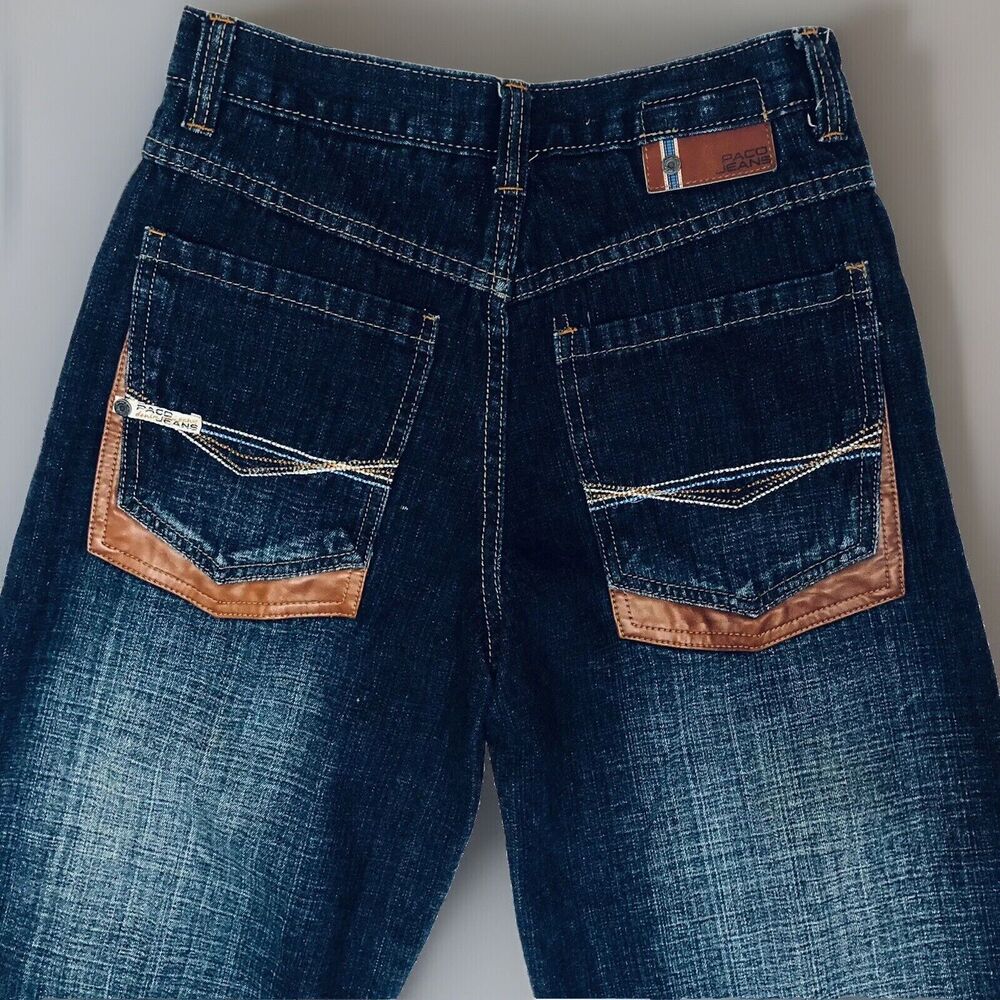 Denim & Co Jeans 16 Baggy Wide Leg VTG 90s Hip Hop PU Leather Accents Crosshatch